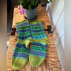 Colorful Green Blue and Purple Warm Knit Tall Socks